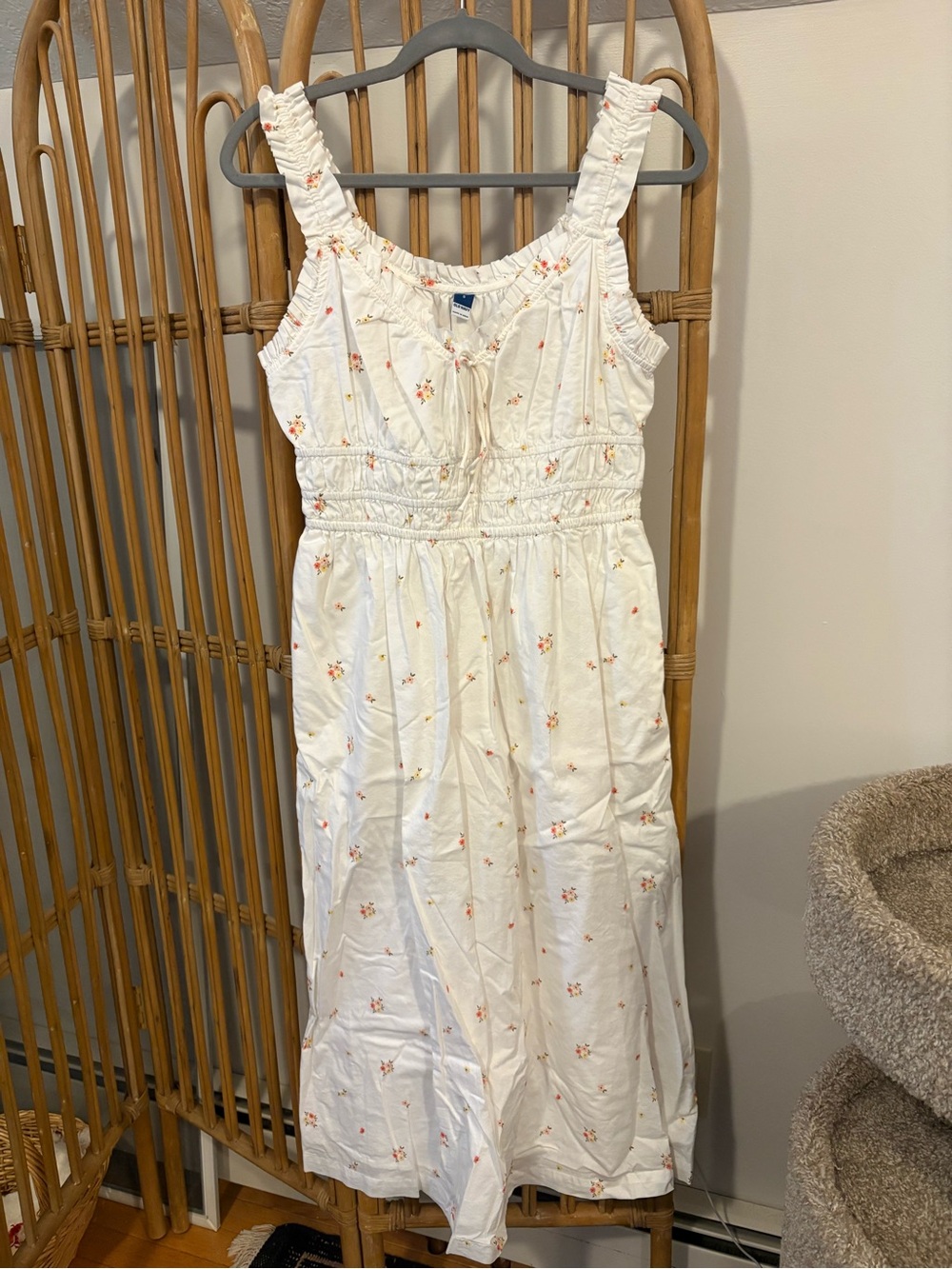 Old Navy White Maxi Dress with Pink Floral Print